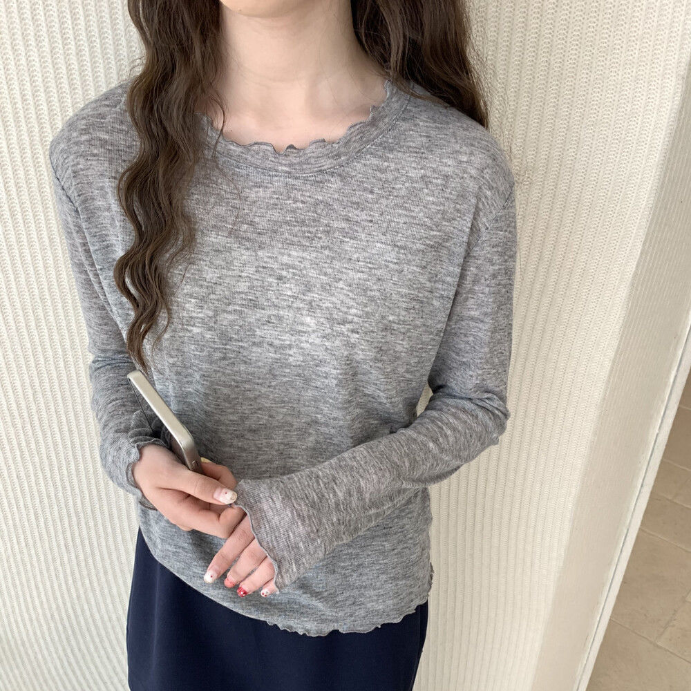 그린 연잎 칼라와 러플 소매가 있는 피부 친화적이고 편안한 얇은 여성용 상의, 2026 봄 여름 한국 스타일의 아름다운 베이스 레이어 탑