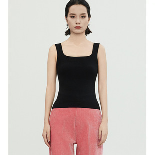 24 Early Spring New Square Collar Solid Color Wool Knitted Small Vest Summer Slim-fit Outer Wear Joker Small Vest for Women