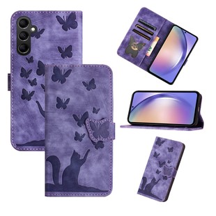For Samsung S25 Ultra Butterfly Cat Embossed Phone Leather Case S23FE Flip Card Protective Case A15