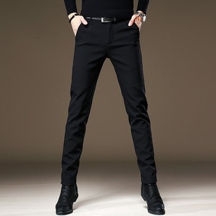 High-end Korean-style Business Men's Suit Pants Autumn High-end Sense Slim-fit Tinged Stretch fleece-lined Black Casual Pants for Men
