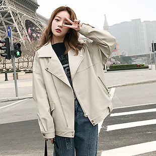 Leather Women's Coat PU Leather Jacket Couple's Clothing Spring and Autumn Parker Loose plus size Motorcycle Clothes Fashionable Handsome
