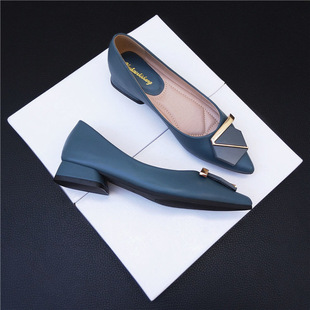 Chunky Heel Single-layer Shoes Women's Pointed Toe 2024 Spring New French Flat Shoes All-match Soft Bottom Elegant Ladyshoes Black Work