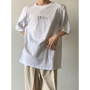 2024 Summer Clothing Niche Three-dimensional Printed Detachable Shoulder Pad Men's Short-sleeved T-shirt Korean-style High-end Fat Handsome Top