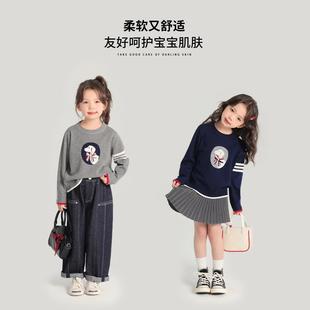 Children's Wear Girls' Sweater 2025 New Women's Treasure Round Collar Cartoon Top College Style Fashion Knitted Shirt Puppy Sweater