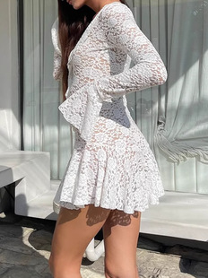 2025 Summer New Lace Lace Ruffled High Waist dress Design Sense Fashion Elegant Commuting to Europe and America