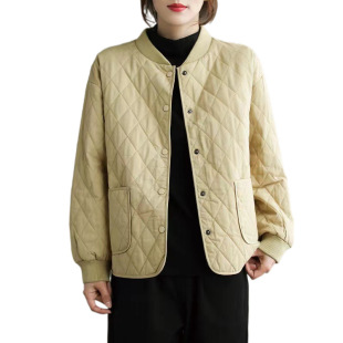Cotton-padded cotton-padded jacket women's autumn and winter rhombus cotton-padded lightweight small cotton-padded jacket 2024 new mom's short solid color coat
