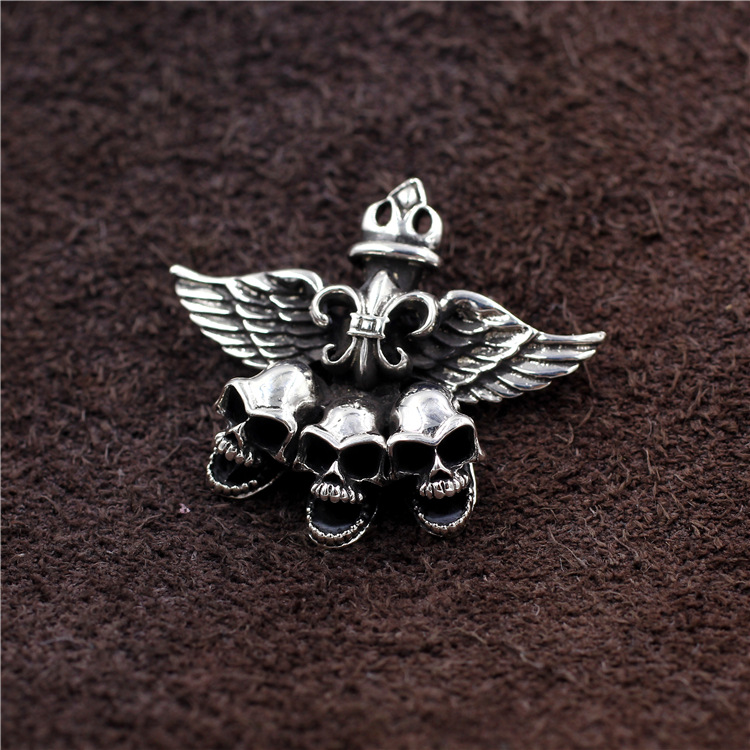 Deal Design Skull Angel Pendant 925 Sterling Silver Handmade Unique Niche Retro Trend Style