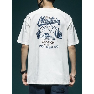 Three needles 260g heavy short sleeve T-shirt men's summer tide brand cotton T-shirt American loose crew neck printed half sleeve