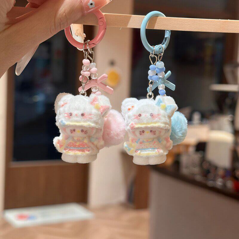 Cute Flocked 3D Cartoon Bow Cat Pendant Girly Phone Chain Keychain Friendship Gift