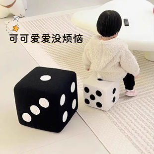 Small Stool Shoe Changing Stool Living Room Sofa Foot Stool Solid Wood Small Bench Soft Bag Lamb Velvet Household Sitting Stool for Children