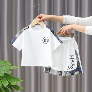Children's Short-sleeved suit Boys Summer T-shirt Fashionable Small and Medium-sized Children's Baby Summer Internet Popular Thin Casual Two-piece Set