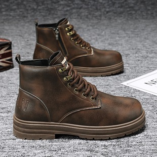 Martin Boots Men's Winter New Warm Men's Shoes British Style Vintage Leather Boots Men's fleece-lined Warm High-top Cotton Shoes