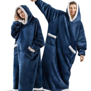 TEMU Amazon Cross Border Nightgown Women's Nightgown Flannel Long Vertical Pocket Hoodie blanket Lazy