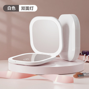 Cross-Border Beauty Mirror Foldableing Led Makeup Mirror Portable Flip Double-Sided Square Mirror Small Mirror Wholesale Customization