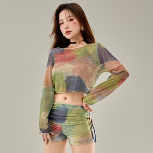 2025 New Floral Swimsuit Women's Sexy Bikini Three-Piece Mesh Printed Gather Meat-Covering Swimsuit Wholesale