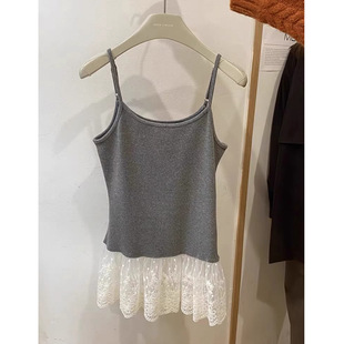 [Original Workmanship] Korean Style Wear Sweet Stacked Camisole Female Summer Design Sense Hem Lace Stitching