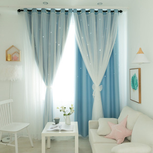 Shading TikTok Light Luxury Living Room Nordic Double Lace Gauze Curtain Princess Style Girl's Modern Bedroom Curtain Internet Celebrity Style