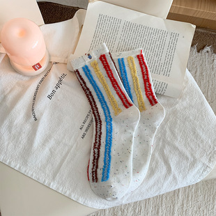 Korean Style Point Yarn Cute Cartoon Balloon Bear Cloth Label Mid-Size Socks Ins Style Creative Anti-Weaving Academy Style Women's Socks
