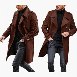In stock independent station woolen men's coat 2023 autumn and winter New Foreign Trade wish Amazon warm thickened coat