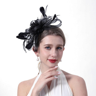 Cross-border Amazon feather headdress flower bride headdress European and American horse racing festival tea party net yarn hair accessories small top hat hairpin