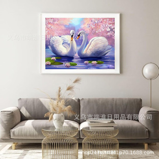 Factory wholesale cross-border stickers 2024 Swan 5d Diamond painting full diamond new simple modern living room bedroom bedside love