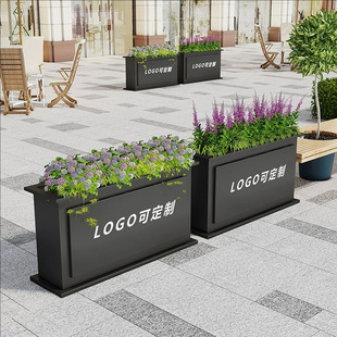 Outdoor solar luminous flower box shopping mall sales department outside the flower bed metal pedestrian street flower trough partition combination