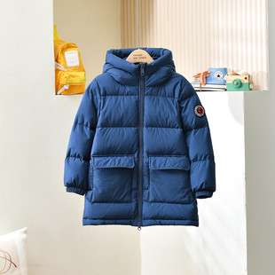 Down jacket children's long girls boys baby 2024 new thick white duck down hooded three-proof coat