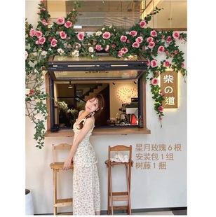 Rose Vine Flower Wall Fake Flower Decoration Flower Vine Air Conditioning Pipe Blocking Shop Landscaping Courtyard Decoration Cat