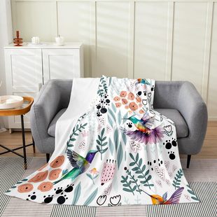 Hummingbird Flower Flannel Blanket Tropical Bird Plush Blanket Soft Farmhouse Garden Decorative Bed Sofa Cover Blanket