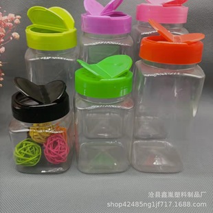 In stock wholesale 65-mouth seasoning jar household pepper cumin powder butterfly cover PET transparent square plastic bottle
