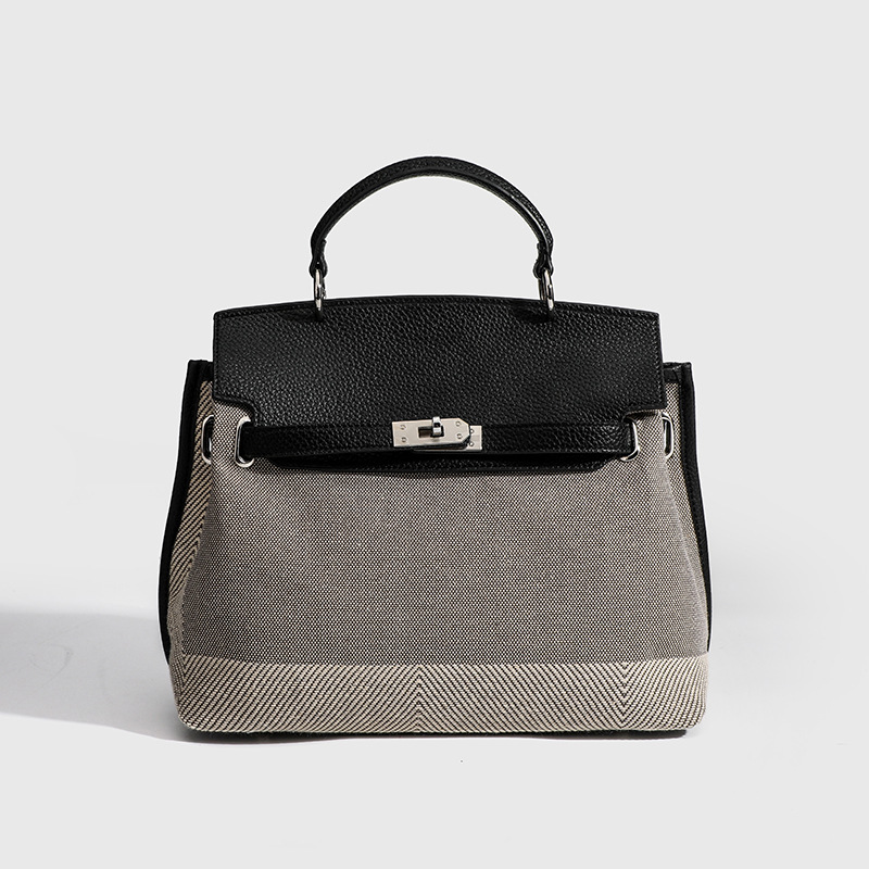 Kelly bag, soft leather tote bag for women, 2025, large capacity, canvas patchwork, commuter shoulder bag, handbag, Birkin bag, crossbody bag.