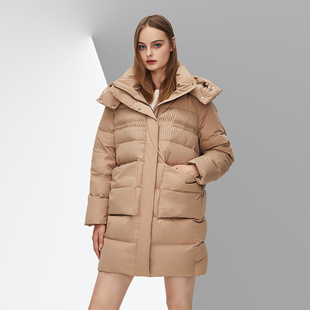 YIWEI 2024 New 90 White Duck Down Loose Cold-proof Retro Mid-length Down Jacket Hooded