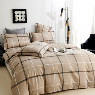 Thickened brushed platinum cotton four-piece set 100 polyester fiber plaid bed sheet quilt cover bedding dormitory fitted sheet 3