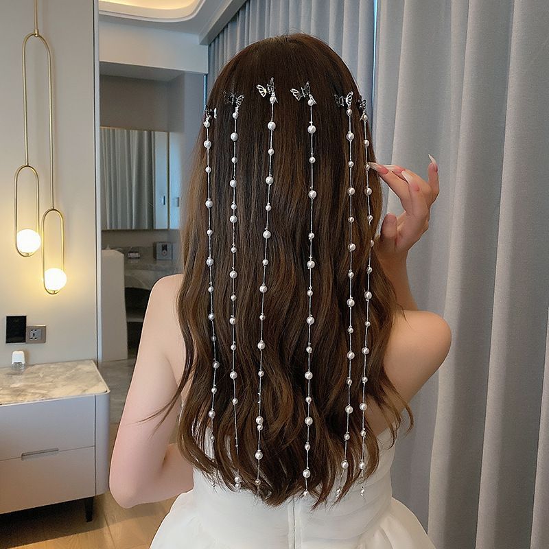 Super Fairy Pearl Tassel Hair Chain for Women, Braided Hair Accessory, Bridal Wedding Dress Accessory, Elegant and Ethereal, Internet Celebrity Style Hair Chain