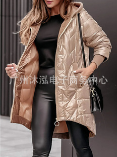 2024. Stand-Up Autumn and Winter New Fashion Hooded Loose Long-Sleeved Pure Color Zipper Cotton Jacket m Jacket for Women