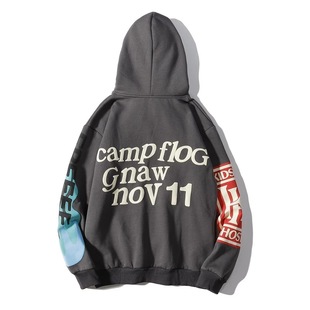 kanye kanye Foaming Love Letter Graffiti Printed Hooded Sweatshirt Men's and Women's Couple's Fleece Jacket