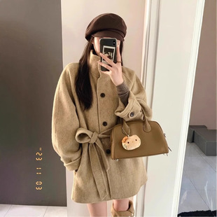 Women's 2024 Autumn and Winter New Wool Coat with Vertical Collar High-end Woolen Coat for Small and Lazy Short Style