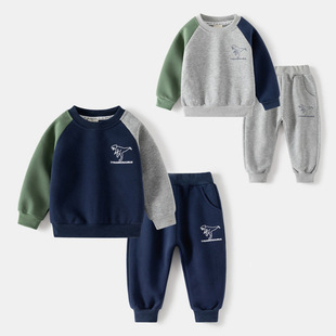 Boys Autumn and Winter suit 2024 New Children's Western Style Baby Outer Wear Children's Wear Boy's Long Sleeve Sports Two-Piece Set