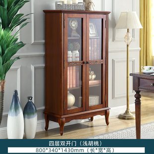 American solid wood glass door bookcase storage cabinet sliding door storage TV cabinet next to display cabinet floor bookcase