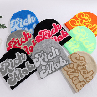 Factory wholesale fashion letter jacquard knit hat fashion hip hop hat men's warm wool headgear cross-border new