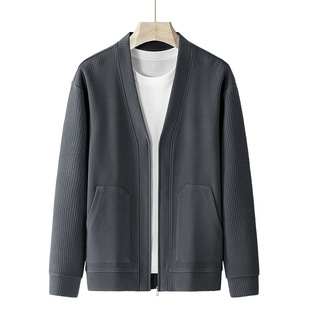 Men's Spring and Autumn plus size Business Casual Knitted Cardigan Jacket Men's Fat Men's Solid Color Plus-sized Jacket