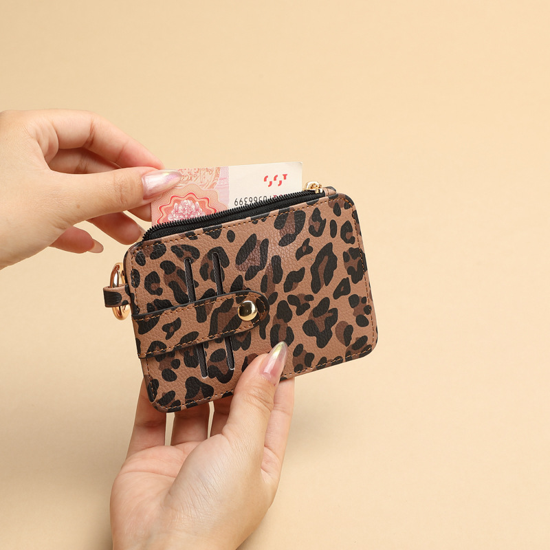 Cross-Border Leopard Print Pu Leather Multi-Card Slot Card Holder Compact Zipper Coin Purse Portable Card Holder Key Pendant Cosmetics Bag