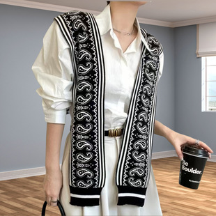 Skin-friendly Yarn New Ethnic Knitted Shawl Women's Ware Korean-style Spring and Autumn All-match Shirt Jacquard False Collar Shoulder 13