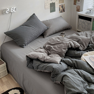 New solid color four-piece washed cotton brushed dormitory three-piece set 40 quilt cover fitted sheet bedding wholesale