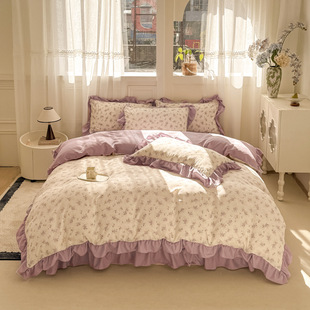 2025 Bed Cover Knitted Cotton Korean Style Lace Four-piece Set Household Bedding Bed Cover Simple All-match Soft and Comfortable