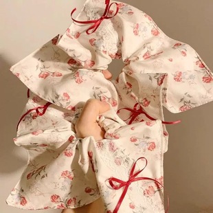 French Style Rose Bow Square Scarf Large Intestine Hair Ring Women's High-end Sense Lazy Style Oversized Hair Accessories Tie Hair Strap