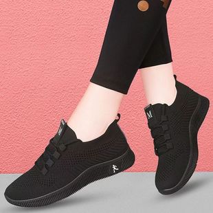 Women's shoes sports casual flying woven mesh surface non-slip soft bottom red square dance dancing shoes mom shoes middle-aged and elderly cloth shoes