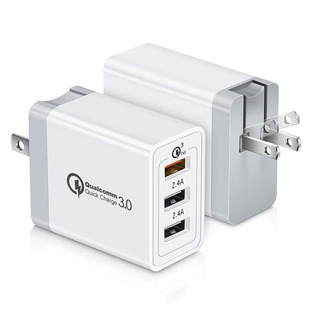 3USB Multi-port QC3.0 Fast Charge Applicable to Huawei Xiaomi Apple Mobile Phone Charger US, Europe and UK 2.4A Flash Charge
