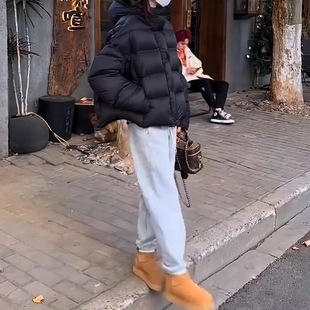 Puff turtle back black short cotton-padded jacket women's 2024 autumn and winter new thick hooded bread coat