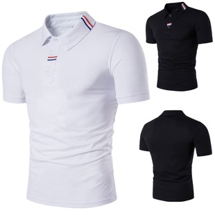 wish Amazon AliExpress Explosions Men's Fashion polo Shirt Lapel Short Sleeve Ribbon Decorative T-shirt